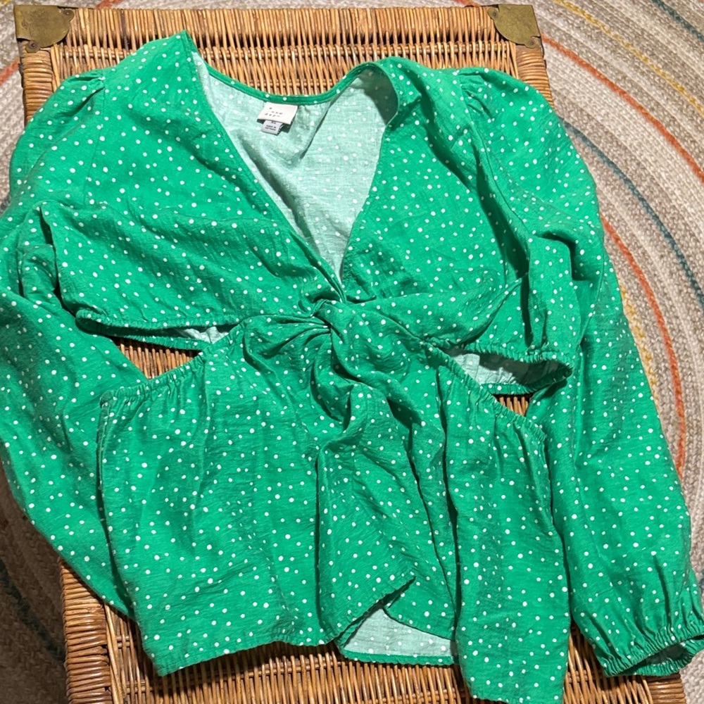 A New Day Green Polka Dot Blouse Cutouts At Waist size XL